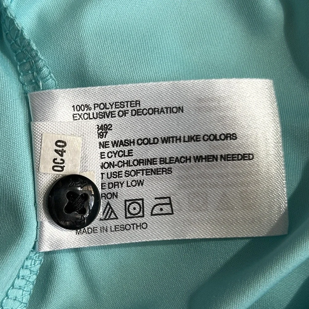 GREG NORMAN Sleeveless Top sz L Aqua Butterfly Print Spread Collar Athletic - Picture 6 of 7